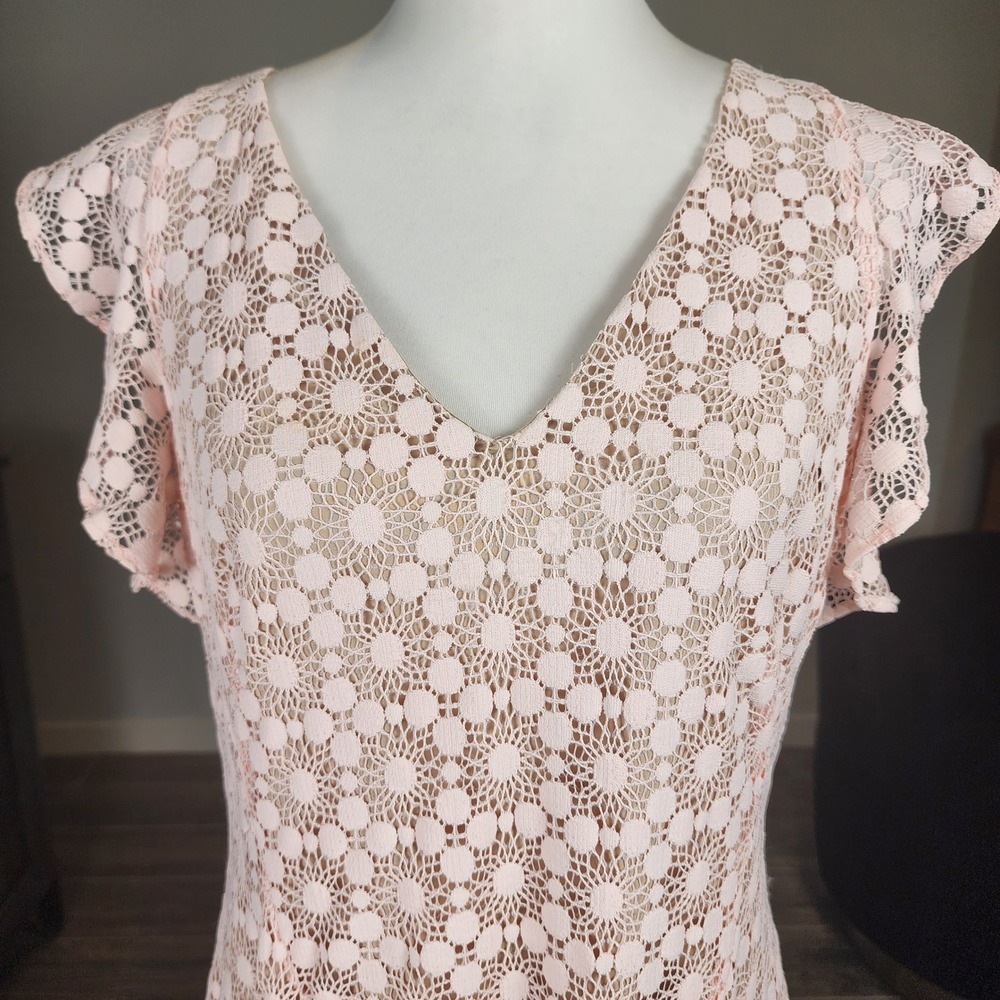 Tommy Hilfiger Fit Flare Dress Womens 14 Pink Lace Wedding Guest Brunch Shower - Picture 3 of 10